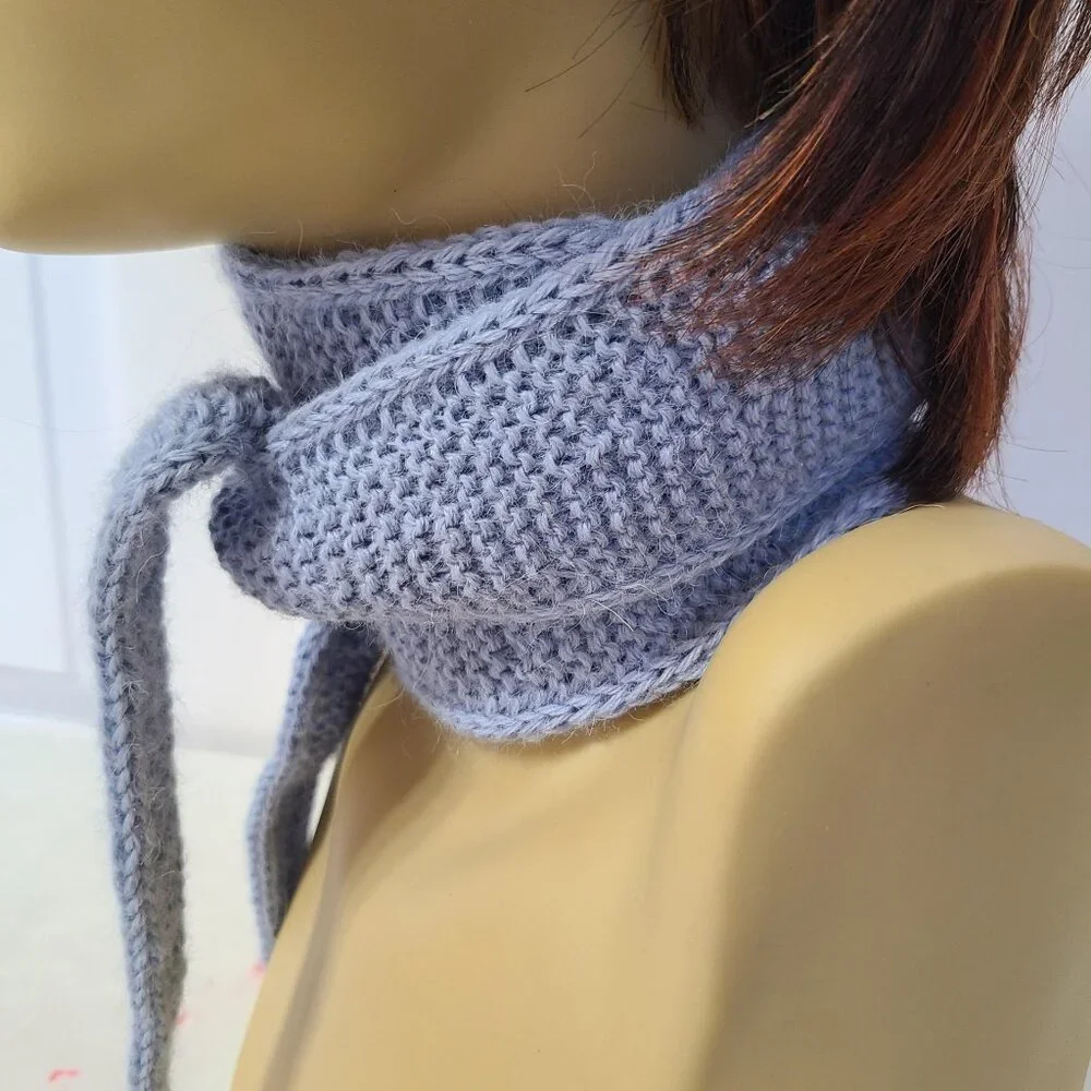 Sophie Scarf Handmade Blue Knit 100% Alpaca Scarf French Style Mini Wrap